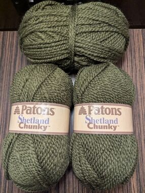 Patons Shetland Chunky Yarn, bulky weight Wool Blend 3x 100g Skiens Moss Green